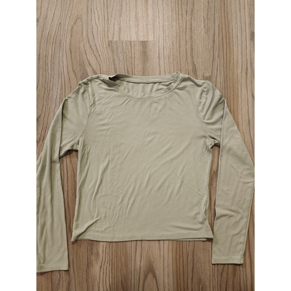 Shein Ribbed Long Sleeve T-Shirt Women's Size XL Green